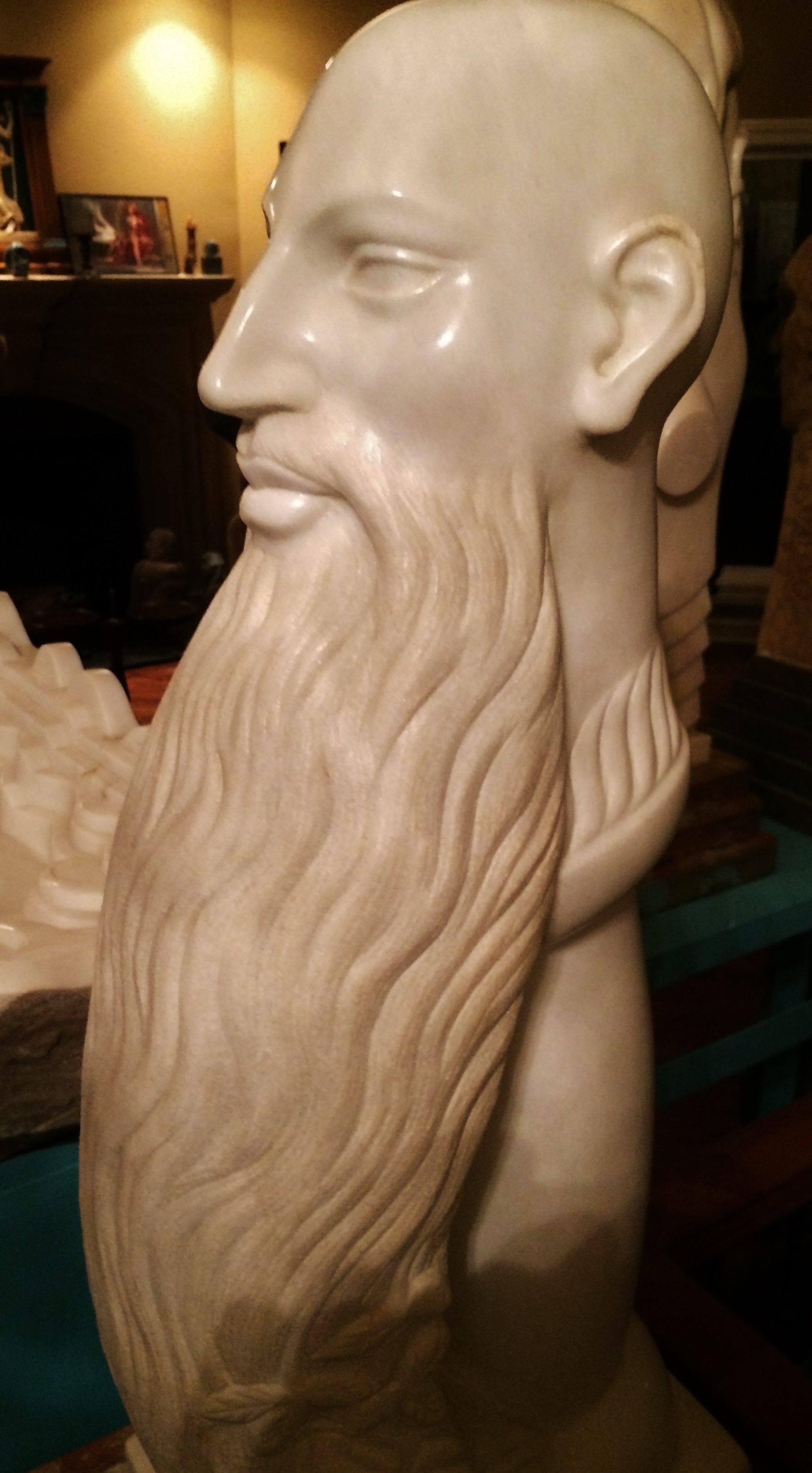 “Roman Numeral One”, with French marble base, Colorado marble, 30” tall. 