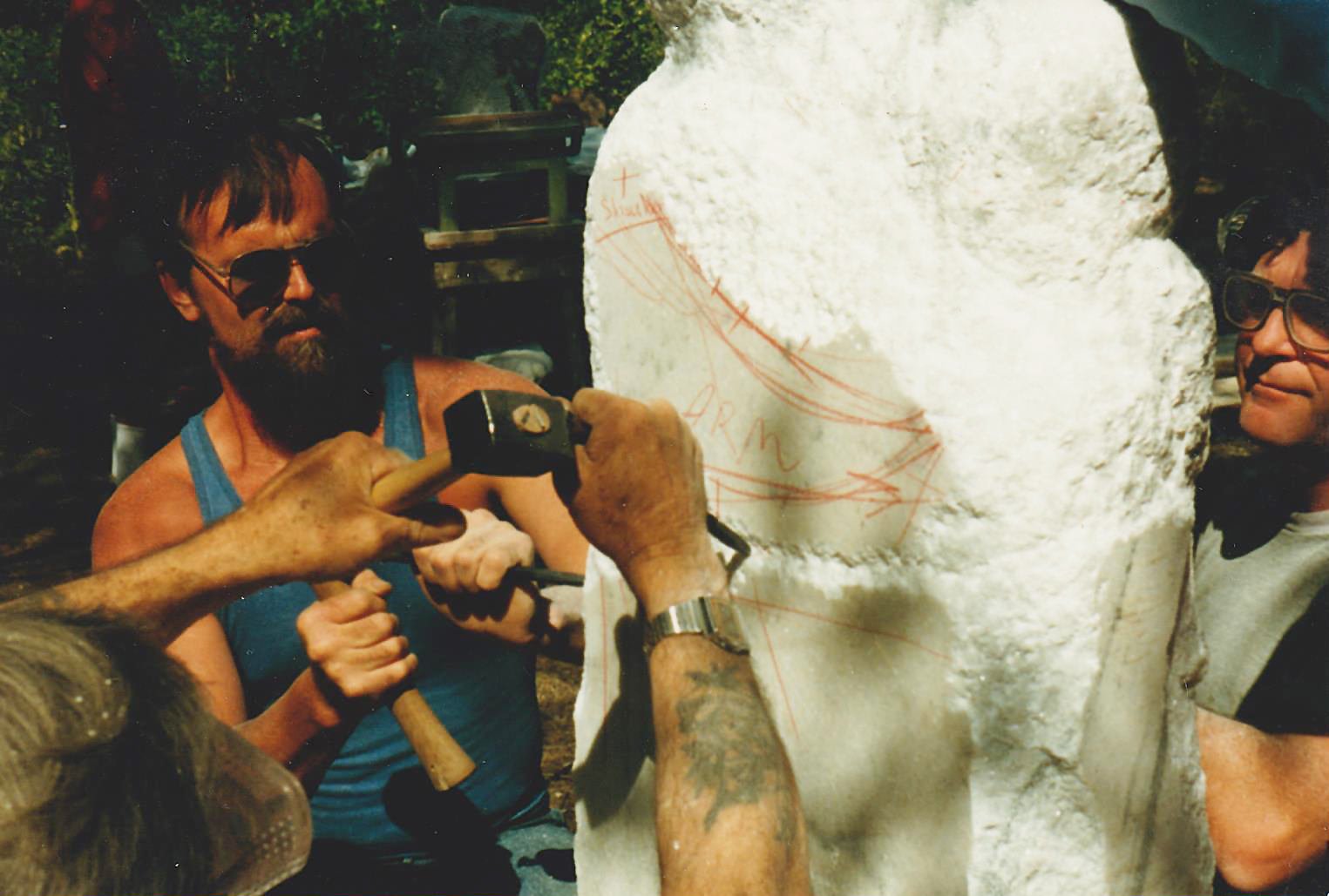 1989 Bill Dilley and George Pratt working on a large marble group project